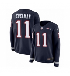 Women's Nike New England Patriots #11 Julian Edelman Limited Navy Blue Therma Long Sleeve NFL Jersey