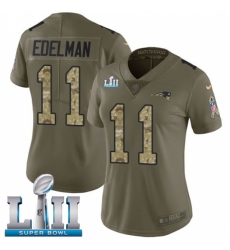 Women's Nike New England Patriots #11 Julian Edelman Limited Olive/Camo 2017 Salute to Service Super Bowl LII NFL Jersey