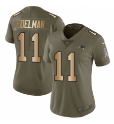 Women's Nike New England Patriots #11 Julian Edelman Limited Olive/Gold 2017 Salute to Service NFL Jersey