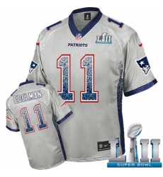 Youth Nike New England Patriots #11 Julian Edelman Elite Grey Drift Fashion Super Bowl LII NFL Jersey