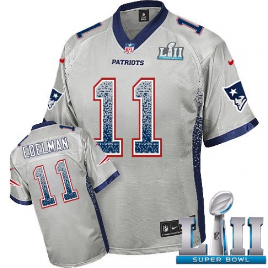 Youth Nike New England Patriots #11 Julian Edelman Elite Grey Drift Fashion Super Bowl LII NFL Jersey Youth Nike New England Patriots #11 Julian Edelman Elite Grey Drift Fashion Super Bowl LII NFL Jersey