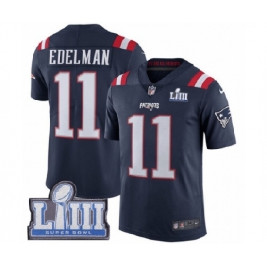 Youth Nike New England Patriots #11 Julian Edelman Limited Navy Blue Rush Vapor Untouchable Super Bowl LIII Bound NFL Jersey Youth Nike New England Patriots #11 Julian Edelman Limited Navy Blue Rush Vapor Untouchable Super Bowl LIII Bound NFL Jersey