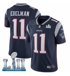 Youth Nike New England Patriots #11 Julian Edelman Navy Blue Team Color Vapor Untouchable Limited Player Super Bowl LII NFL Jersey