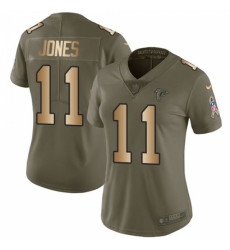 Women's Nike Atlanta Falcons #11 Julio Jones Limited Olive/Gold 2017 Salute to Service NFL Jersey