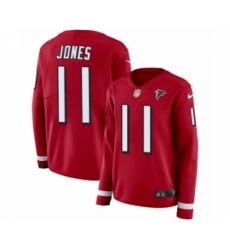 Women's Nike Atlanta Falcons #11 Julio Jones Limited Red Therma Long Sleeve NFL Jersey