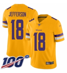 Men's Minnesota Vikings #18 Justin Jefferson Gold Stitched NFL Limited Inverted Legend 100th Season Jersey