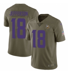 Men's Minnesota Vikings #18 Justin Jefferson Olive Stitched NFL Limited 2017 Salute To Service Jersey