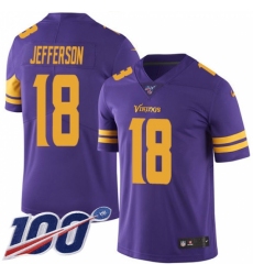 Men's Minnesota Vikings #18 Justin Jefferson Purple Stitched NFL Limited Rush 100th Season Jersey