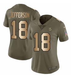 Women's Minnesota Vikings #18 Justin Jefferson Olive Gold Stitched NFL Limited 2017 Salute To Service Jersey