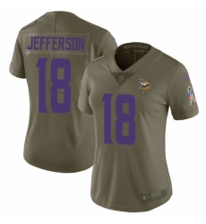 Women's Minnesota Vikings #18 Justin Jefferson Olive Stitched NFL Limited 2017 Salute To Service Jersey