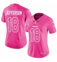 Women's Minnesota Vikings #18 Justin Jefferson Pink Stitched NFL Limited Rush Fashion Jersey