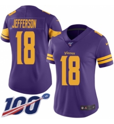 Women's Minnesota Vikings #18 Justin Jefferson Purple Stitched NFL Limited Rush 100th Season Jersey