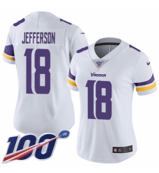 Women's Minnesota Vikings #18 Justin Jefferson White Stitched NFL 100th Season Vapor Untouchable Limited Jersey