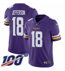 Youth Minnesota Vikings #18 Justin Jefferson Purple Team Color Stitched NFL 100th Season Vapor Untouchable Limited Jersey