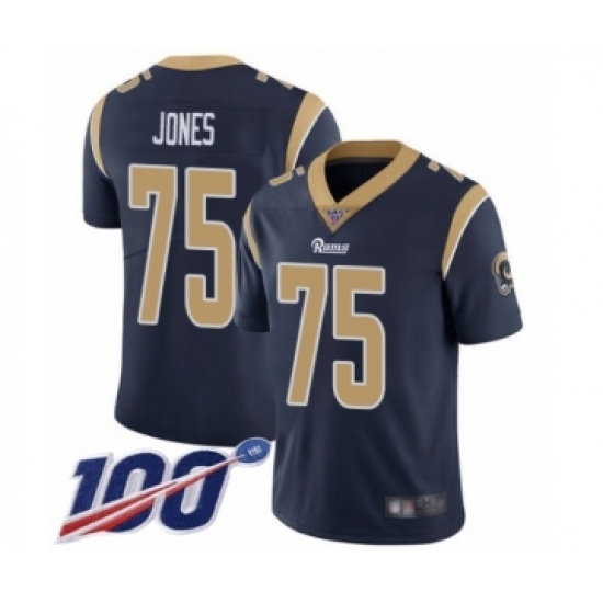 Men's Los Angeles Rams #75 Deacon Jones Navy Blue Team Color Vapor Untouchable Limited Player 100th Season Football Jersey Men's Los Angeles Rams #75 Deacon Jones Navy Blue Team Color Vapor Untouchable Limited Player 100th Season Football Jersey