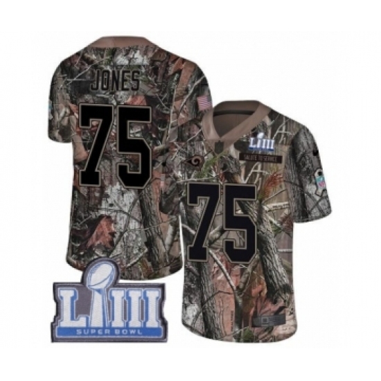 Men's Nike Los Angeles Rams #75 Deacon Jones Camo Rush Realtree Limited Super Bowl LIII Bound NFL Jersey Men's Nike Los Angeles Rams #75 Deacon Jones Camo Rush Realtree Limited Super Bowl LIII Bound NFL Jersey
