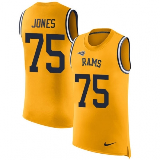 Men's Nike Los Angeles Rams #75 Deacon Jones Limited Gold Rush Player Name & Number Tank Top NFL Jersey Men's Nike Los Angeles Rams #75 Deacon Jones Limited Gold Rush Player Name & Number Tank Top NFL Jersey