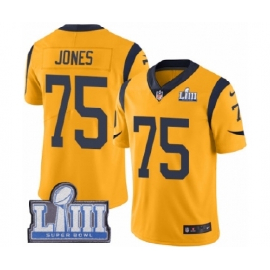 Men's Nike Los Angeles Rams #75 Deacon Jones Limited Gold Rush Vapor Untouchable Super Bowl LIII Bound NFL Jersey Men's Nike Los Angeles Rams #75 Deacon Jones Limited Gold Rush Vapor Untouchable Super Bowl LIII Bound NFL Jersey