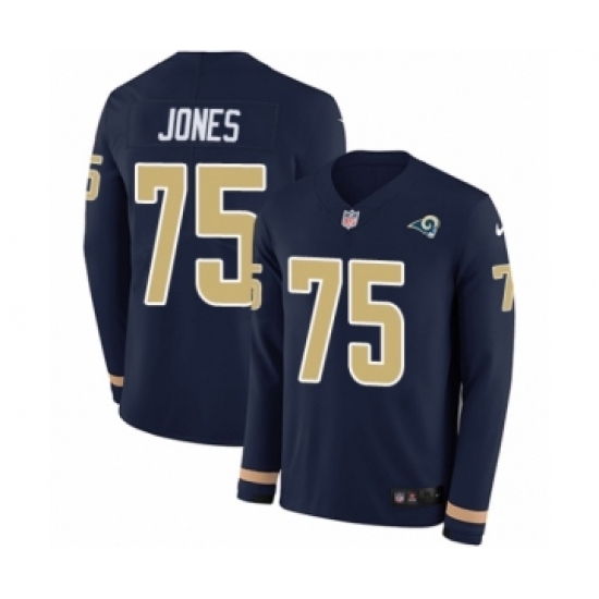 Men's Nike Los Angeles Rams #75 Deacon Jones Limited Navy Blue Therma Long Sleeve NFL Jersey Men's Nike Los Angeles Rams #75 Deacon Jones Limited Navy Blue Therma Long Sleeve NFL Jersey
