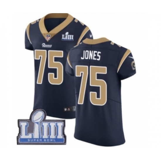 Men's Nike Los Angeles Rams #75 Deacon Jones Navy Blue Team Color Vapor Untouchable Elite Player Super Bowl LIII Bound NFL Jersey Men's Nike Los Angeles Rams #75 Deacon Jones Navy Blue Team Color Vapor Untouchable Elite Player Super Bowl LIII Bound NFL Jersey