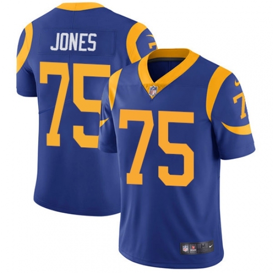 Men's Nike Los Angeles Rams #75 Deacon Jones Royal Blue Alternate Vapor Untouchable Limited Player NFL Jersey Men's Nike Los Angeles Rams #75 Deacon Jones Royal Blue Alternate Vapor Untouchable Limited Player NFL Jersey