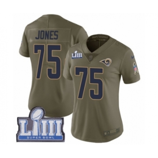 Women's Nike Los Angeles Rams #75 Deacon Jones Limited Olive 2017 Salute to Service Super Bowl LIII Bound NFL Jersey Women's Nike Los Angeles Rams #75 Deacon Jones Limited Olive 2017 Salute to Service Super Bowl LIII Bound NFL Jersey