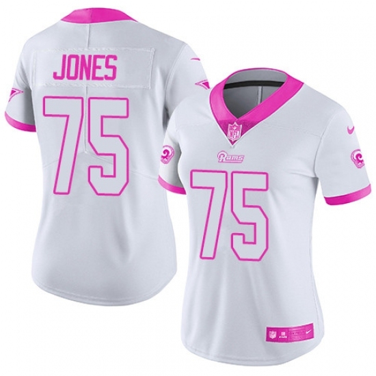 Women's Nike Los Angeles Rams #75 Deacon Jones Limited White/Pink Rush Fashion NFL Jersey Women's Nike Los Angeles Rams #75 Deacon Jones Limited White/Pink Rush Fashion NFL Jersey