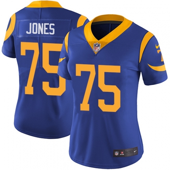 Women's Nike Los Angeles Rams #75 Deacon Jones Royal Blue Alternate Vapor Untouchable Limited Player NFL Jersey Women's Nike Los Angeles Rams #75 Deacon Jones Royal Blue Alternate Vapor Untouchable Limited Player NFL Jersey