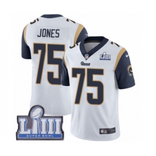 Youth Nike Los Angeles Rams #75 Deacon Jones White Vapor Untouchable Limited Player Super Bowl LIII Bound NFL Jersey Youth Nike Los Angeles Rams #75 Deacon Jones White Vapor Untouchable Limited Player Super Bowl LIII Bound NFL Jersey