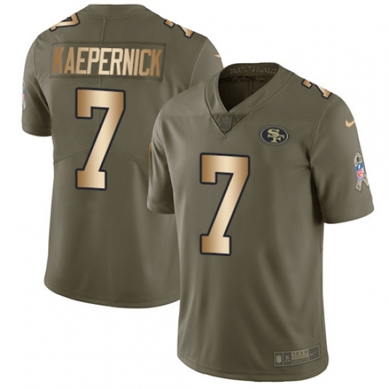 Men's Nike San Francisco 49ers #7 Colin Kaepernick Limited Olive/Gold 2017 Salute to Service NFL Jersey Men's Nike San Francisco 49ers #7 Colin Kaepernick Limited Olive/Gold 2017 Salute to Service NFL Jersey