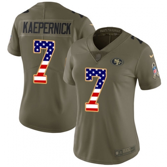 Women's Nike San Francisco 49ers #7 Colin Kaepernick Limited Olive/USA Flag 2017 Salute to Service NFL Jersey Women's Nike San Francisco 49ers #7 Colin Kaepernick Limited Olive/USA Flag 2017 Salute to Service NFL Jersey