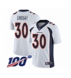 Men's Nike Denver Broncos #30 Phillip Lindsay White Vapor Untouchable Limited Player 100th Season NFL Jersey