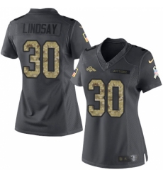 Women's Nike Denver Broncos #30 Phillip Lindsay Limited Black 2016 Salute to Service NFL Jersey
