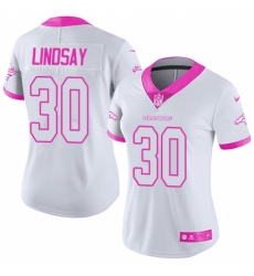 Women's Nike Denver Broncos #30 Phillip Lindsay Limited White Pink Rush Fashion NFL Jersey