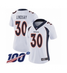 Women's Nike Denver Broncos #30 Phillip Lindsay White Vapor Untouchable Limited Player 100th Season NFL Jersey