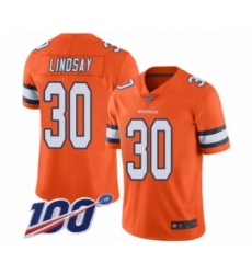 Youth Nike Denver Broncos #30 Phillip Lindsay Limited Orange Rush Vapor Untouchable 100th Season NFL Jersey