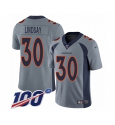 Youth Nike Denver Broncos #30 Phillip Lindsay Limited Silver Inverted Legend 100th Season NFL Jersey