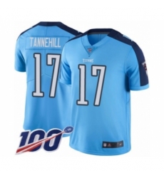 Men's Tennessee Titans #17 Ryan Tannehill Limited Light Blue Rush Vapor Untouchable 100th Season Football Jersey
