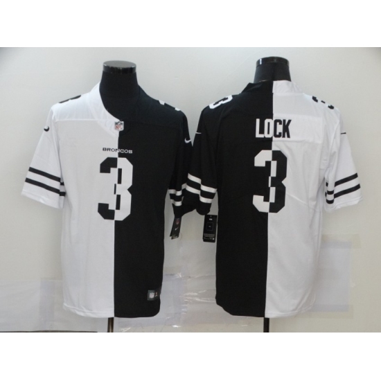 Men's Denver Broncos #3 Drew Lock Black White Limited Split Fashion Football Jersey Men's Denver Broncos #3 Drew Lock Black White Limited Split Fashion Football Jersey