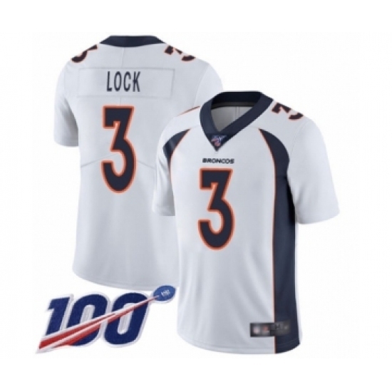 Men's Denver Broncos #3 Drew Lock White Vapor Untouchable Limited Player 100th Season Football Jersey Men's Denver Broncos #3 Drew Lock White Vapor Untouchable Limited Player 100th Season Football Jersey