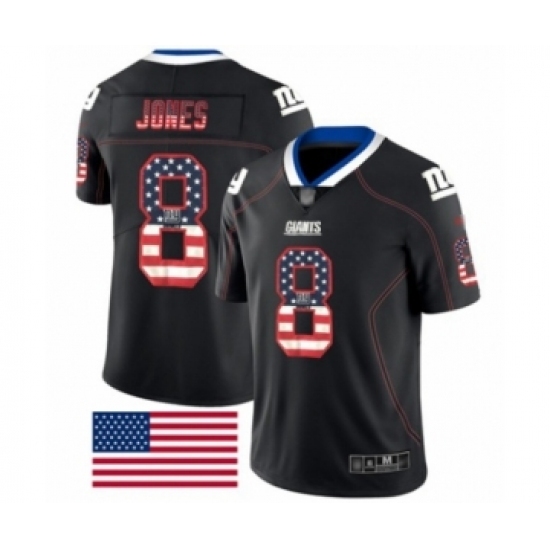 Men's New York Giants #8 Daniel Jones Limited Black Rush USA Flag Football Jersey Men's New York Giants #8 Daniel Jones Limited Black Rush USA Flag Football Jersey