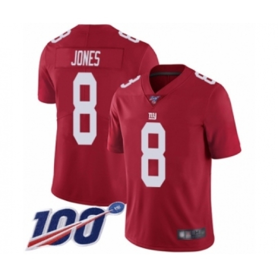 Men's New York Giants #8 Daniel Jones Red Limited Red Inverted Legend 100th Season Football Jersey Men's New York Giants #8 Daniel Jones Red Limited Red Inverted Legend 100th Season Football Jersey