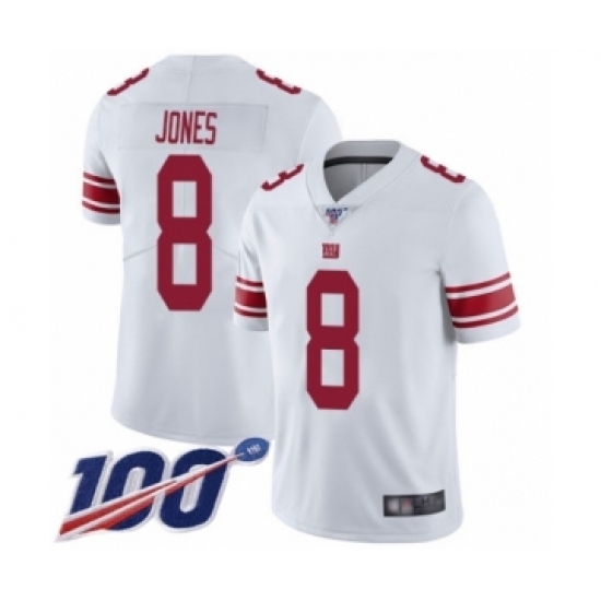 Men's New York Giants #8 Daniel Jones White Vapor Untouchable Limited Player 100th Season Football Jersey Men's New York Giants #8 Daniel Jones White Vapor Untouchable Limited Player 100th Season Football Jersey