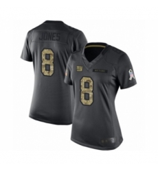 Women's New York Giants #8 Daniel Jones Limited Black 2016 Salute to Service Football Jersey