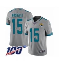 Men's Jacksonville Jaguars #15 Gardner Minshew II Silver Inverted Legend Limited 100th Season Football Jersey