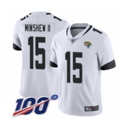 Men's Jacksonville Jaguars #15 Gardner Minshew II White Vapor Untouchable Limited Player 100th Season Football Jersey Men's Jacksonville Jaguars #15 Gardner Minshew II White Vapor Untouchable Limited Player 100th Season Football Jersey