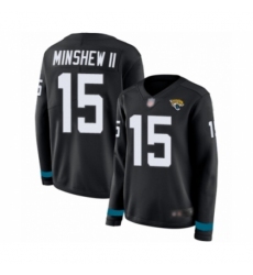 Women's Jacksonville Jaguars #15 Gardner Minshew II Limited Black Therma Long Sleeve Football Jersey