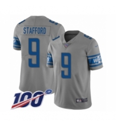 Men's Detroit Lions #9 Matthew Stafford Limited Gray Inverted Legend 100th Season Football Jersey
