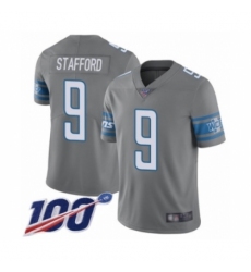 Men's Detroit Lions #9 Matthew Stafford Limited Steel Rush Vapor Untouchable 100th Season Football Jersey