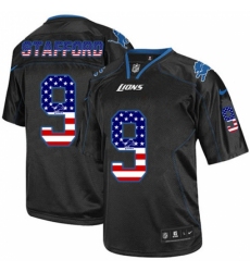 Men's Nike Detroit Lions #9 Matthew Stafford Elite Black USA Flag Fashion NFL Jersey